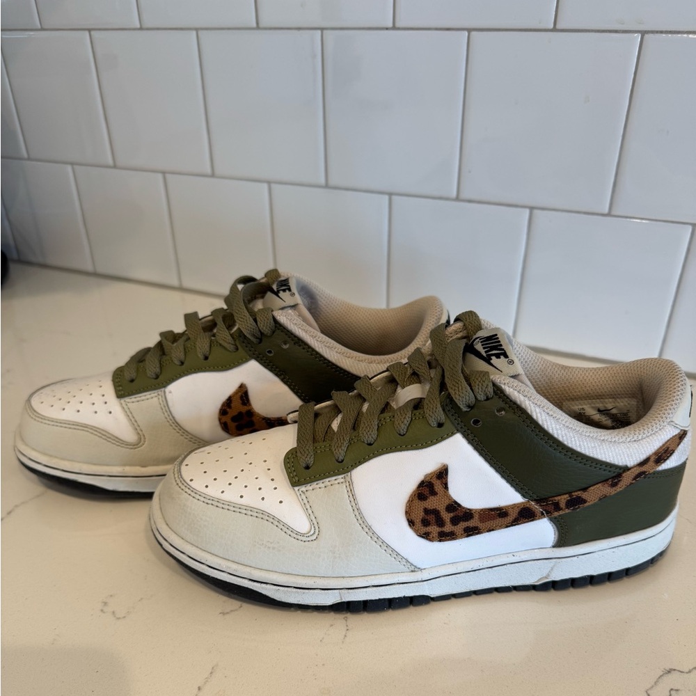 Nike Dunk Low Olive and Leopard Print Sneakers